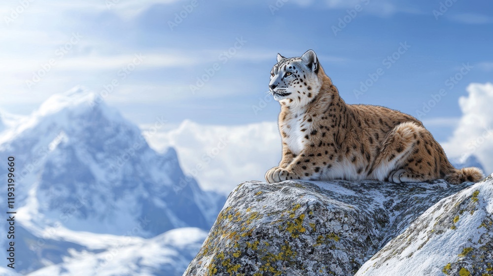 Fototapeta premium Majestic Snow Leopard on Mountaintop