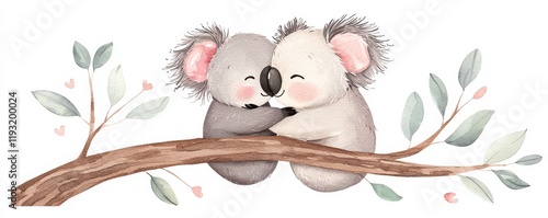 Koala tree hugger - adorable forest animal illustration photo