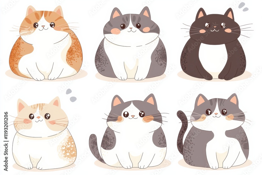 Digital artwork of cute cat clipart in front view sitting pose