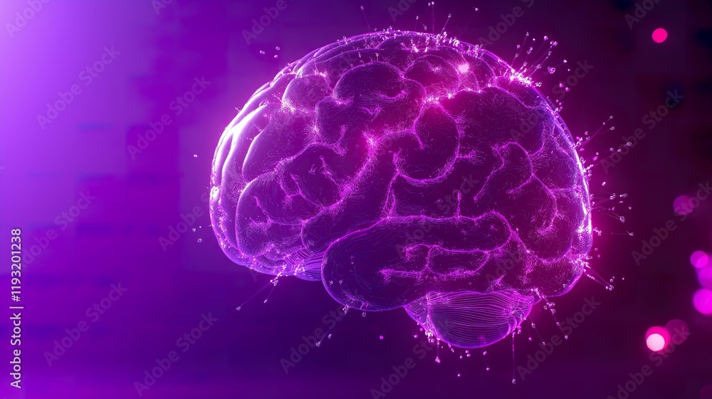 Digital illustration of a human brain in colour background. Brain Hologram Illustration. Digital illustration of a human brain in colour background. Brain Hologram Illustration.