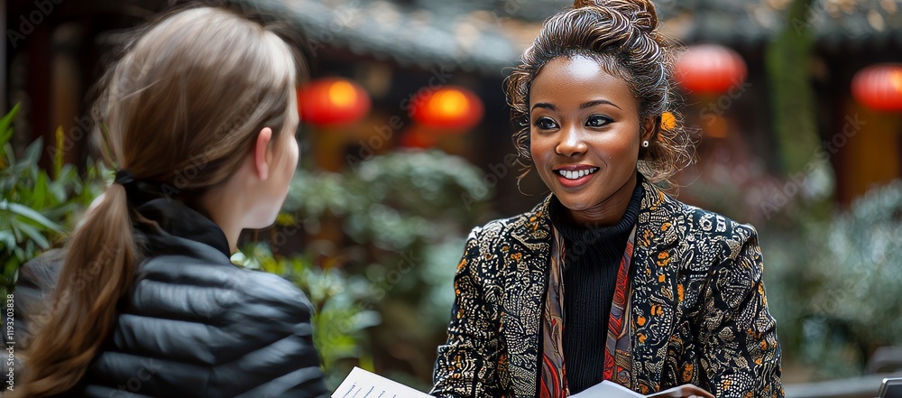 Fototapeta premium A woman consulting a female financial advisor at the bank