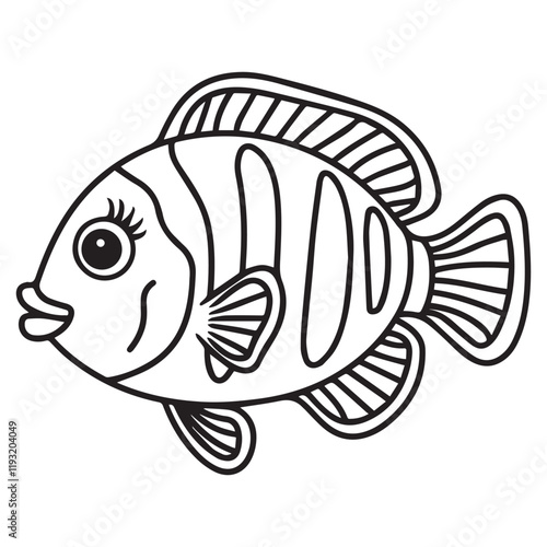 Coral fish vector illustration line art