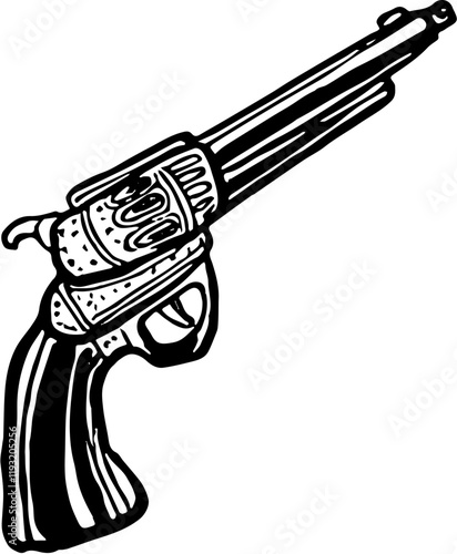 Wild western. Hand drawn doodle sketch illustration. Cowboy gun