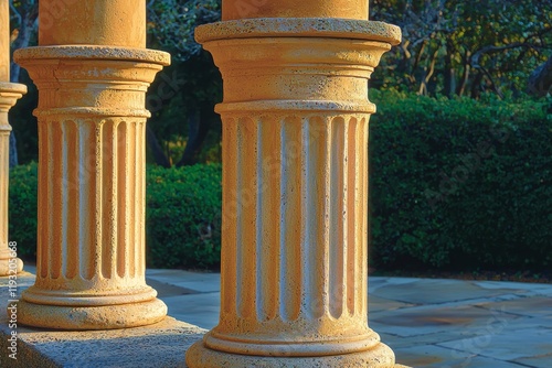 In the soft embrace of sunset, the white marble neoclassical columns of the Supreme Court portico stand proudly in Washington DC, USA photo