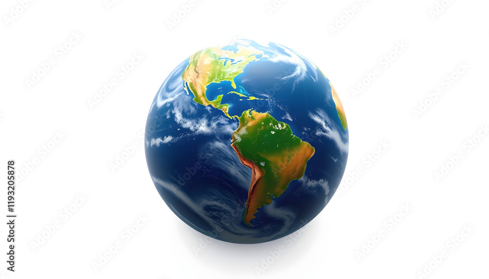 Fototapeta premium Earth planet concept hovering on a white background showing America panoramic