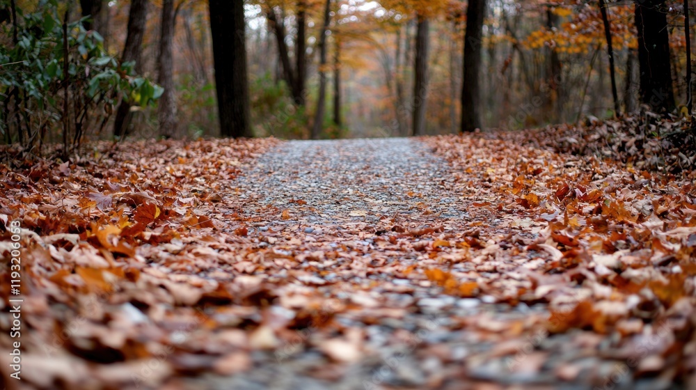 Tranquil Autumn Pathway Covered with Colorful Fallen Leaves in the Forest Tranquil Autumn Pathway Covered with Colorful Fallen Leaves in the Forest