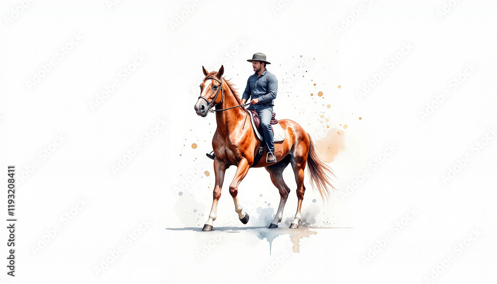 Confident rider guiding spirited horse in motion, bond and freedom Confident rider guiding spirited horse in motion, bond and freedom