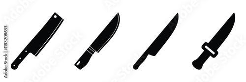 Set of Butcher knife icon collection. kitchen knife, Khanjar, knife, Butcher knife, Cut of beef meat symbol. Vector Illustration.