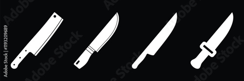 Set of Butcher knife icon collection. kitchen knife, Khanjar, knife, Butcher knife, Cut of beef meat symbol. Vector Illustration.