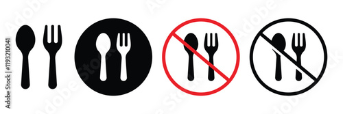 Set of Do not eat icon collection. No food, Forbidden eat,  No spoons symbol. Vector Illustration.