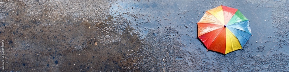 abstract photo of rain-soaked pavement with reflection of colorful umbrella leaving clear copy space abstract photo of rain-soaked pavement with reflection of colorful umbrella leaving clear copy space