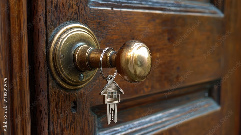 New Home Door with House Key and Keychain New Home Door with House Key and Keychain