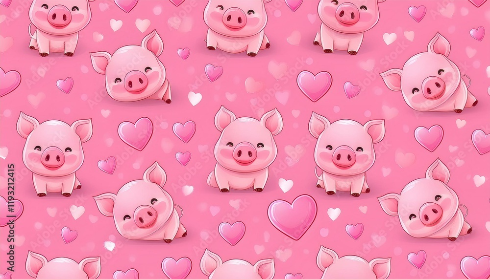 Cute pig Faces with Pink Hearts Pattern, zodiac Cute pig Faces with Pink Hearts Pattern, zodiac