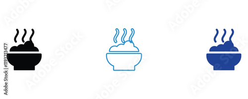 Steaming bowl icon, food bowl icon vector set, chinese bowl and food icons vector set isolated on white background.