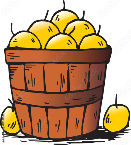 hand drawn fruit in a wooden basket illustration doodle style	