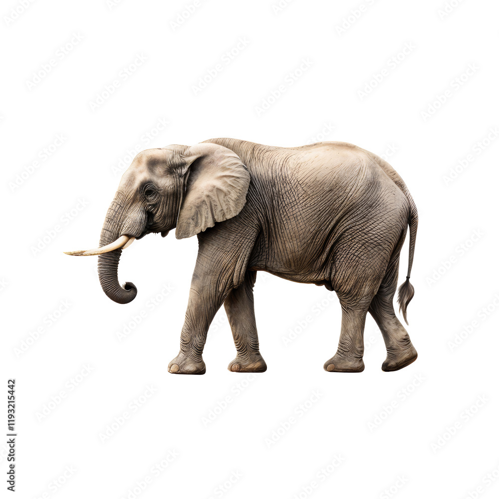 Obraz premium Majestic Elephant in Profile: Witness the grace and power of a magnificent elephant in a captivating profile, showcasing its impressive tusks and textured skin, a symbol of the wild.