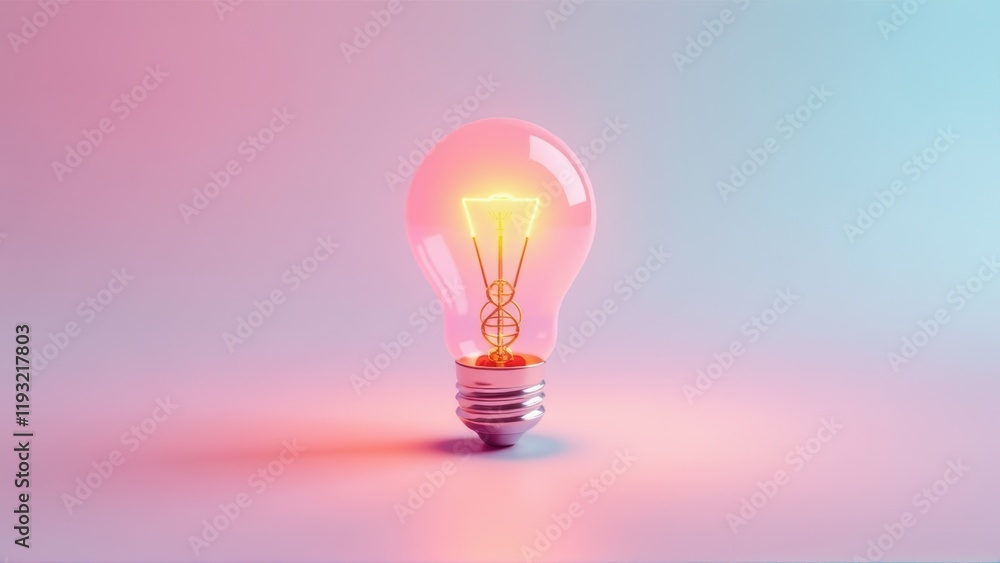 Glowing Light Bulb on Pink and Blue Gradient Background Glowing Light Bulb on Pink and Blue Gradient Background