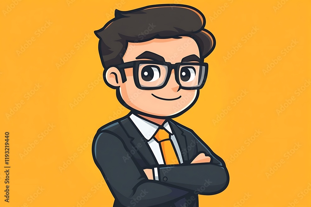 Positive Businessman Character with Large Eyes Positive Businessman Character with Large Eyes