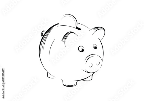 Vintage Piggy Bank Woodcut Engraving Style Vector Illustration with Detailed Hand-Drawn Design