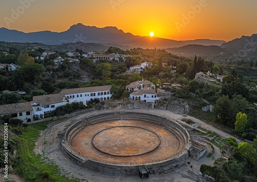 A mesmerizing drone capture presents Ronda's famous bullring, Spain's architectural treasure viewed from above