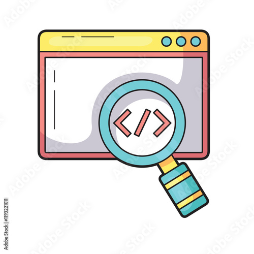 Vászonkép Magnifying glass zooms in on code in webpage window