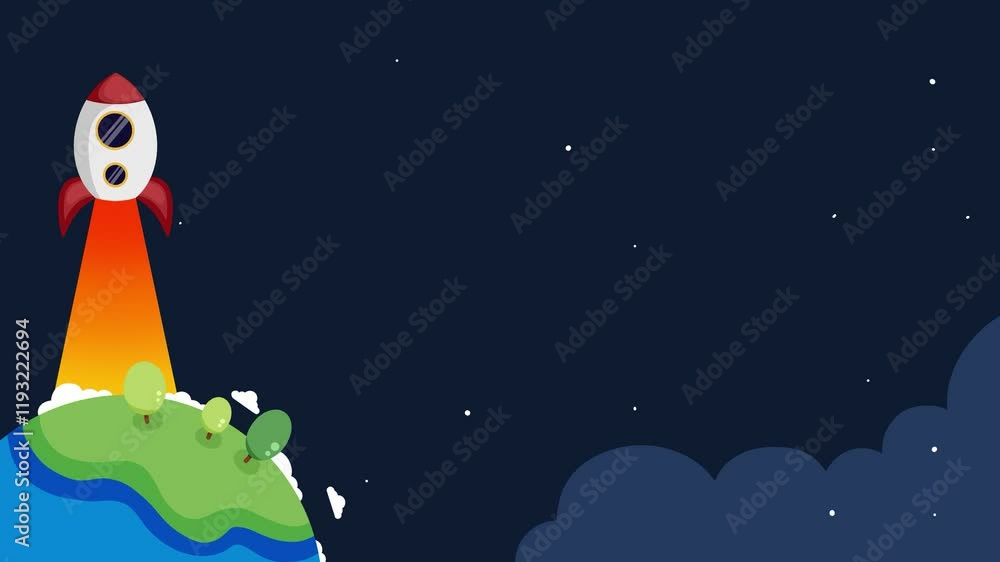 Rockets from earth fly into space animated illustration. Animated background. Rockets from earth fly into space animated illustration. Animated background.