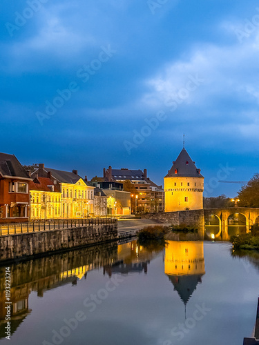 Street view of downtown Kortrijk, Belgium photo