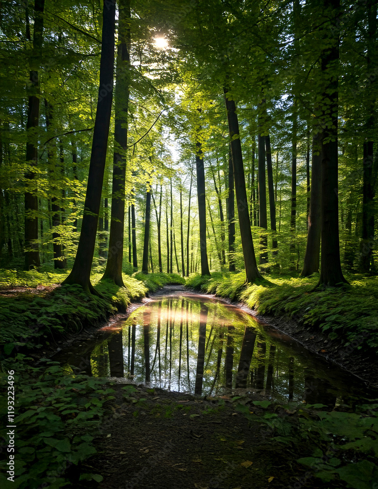 Fototapeta premium a spring of light in the deep forest
