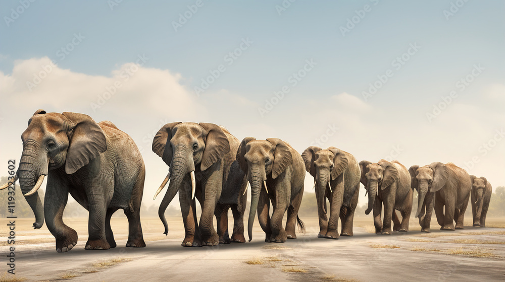 Fototapeta premium Majestic Elephants on a Journey
