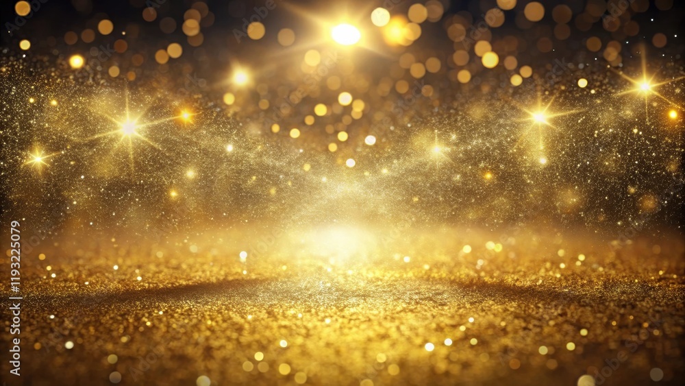 Obraz premium Luminous Golden Glitter Background with Sparkling Lights and Bokeh