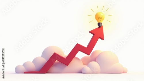 Obraz na płótnie Idea Growth and Innovation 3D Render of Upward Trending Arrow with Lightbulb w salonie