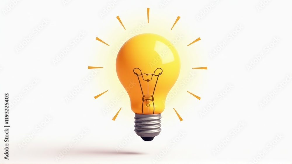Bright Idea Glowing Light Bulb on White Background Bright Idea Glowing Light Bulb on White Background