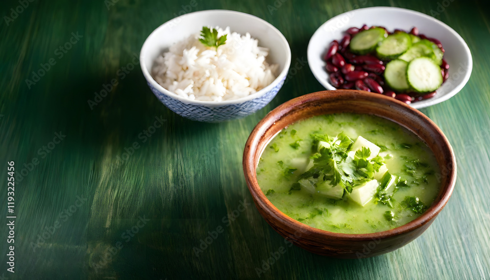 vegetable soup, rice, beans and organic foods on a table generative ai vegetable soup, rice, beans and organic foods on a table generative ai
