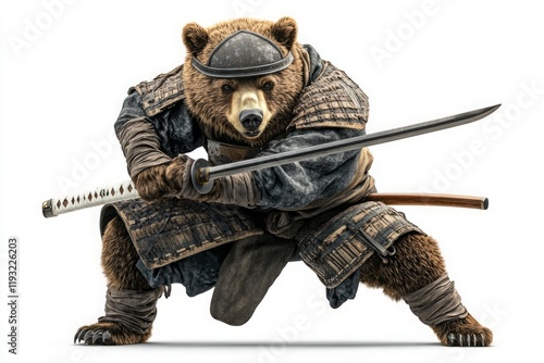 Samurai Bear Warrior with Sword in Dynamic Martial Arts Pose photo