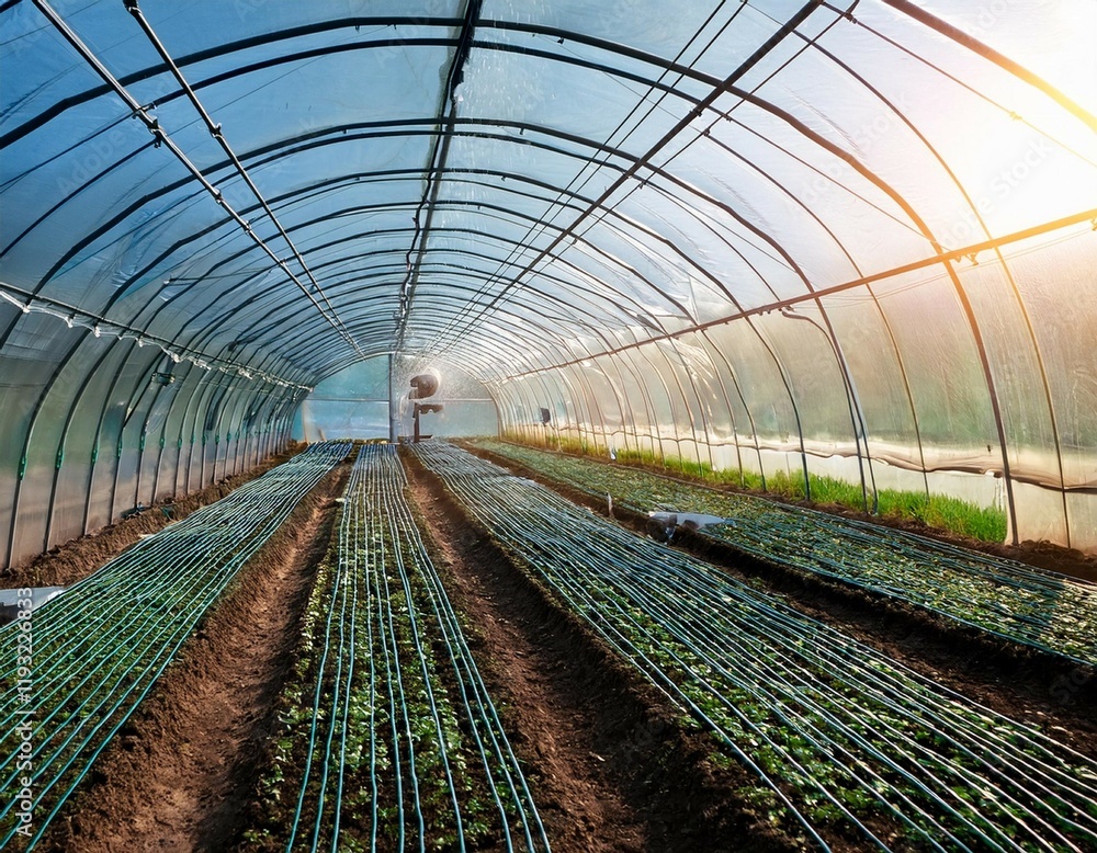 micro sprinkler irrigation system inside greenhouse
