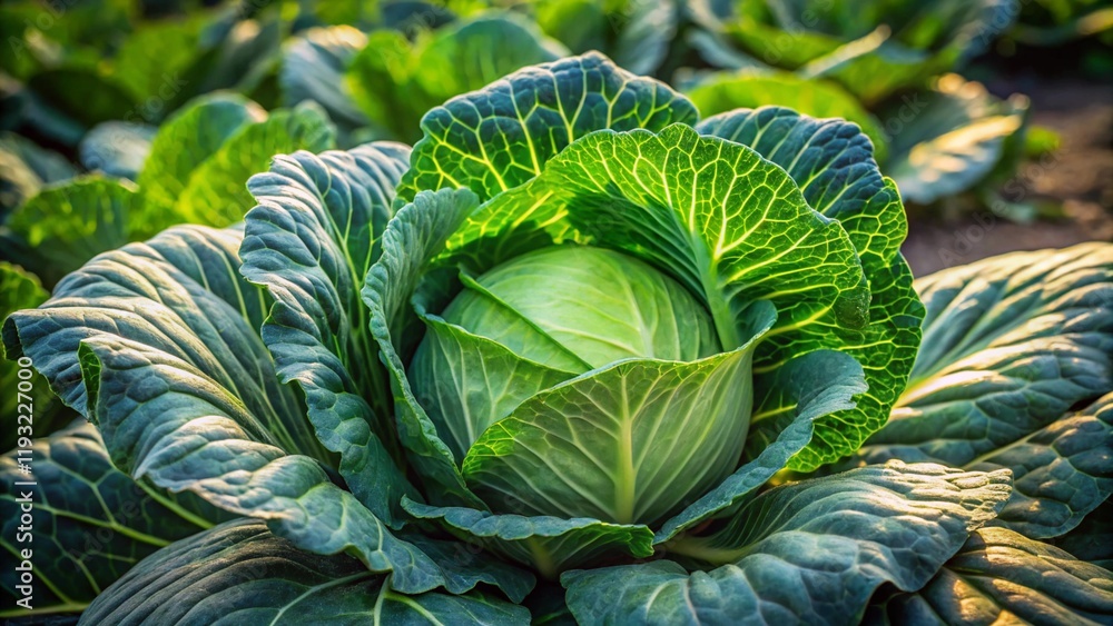 Obraz premium Close-up of ripe cabbage in the field