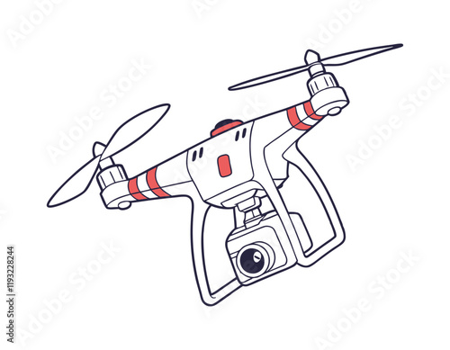 drone with camera, quadcopter illustration, aerial photography device, isolated on white background