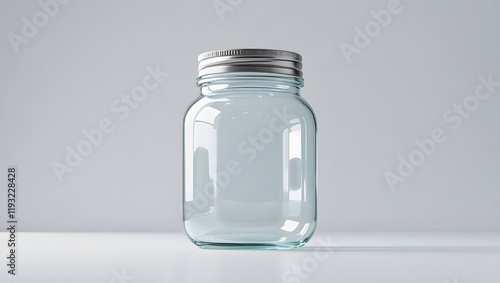 Empty glass mason jar on white background.