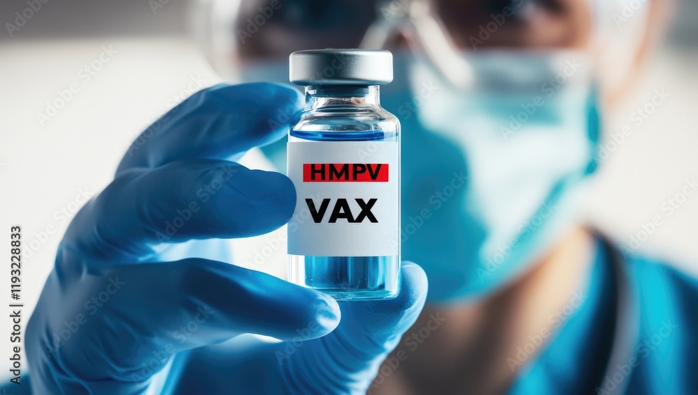 A healthcare professional in China holds a vial labeled HMPV VAX, indicating the development of a vaccine targeting metapneumovirus to combat viral outbreaks by 2025 A healthcare professional in China holds a vial labeled HMPV VAX, indicating the development of a vaccine targeting metapneumovirus to combat viral outbreaks by 2025