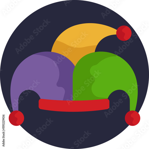 Classic Carnival Headgear: A colorful, fun hat with three pointed tips, often worn by jesters, perfect for Mardi Gras celebrations.