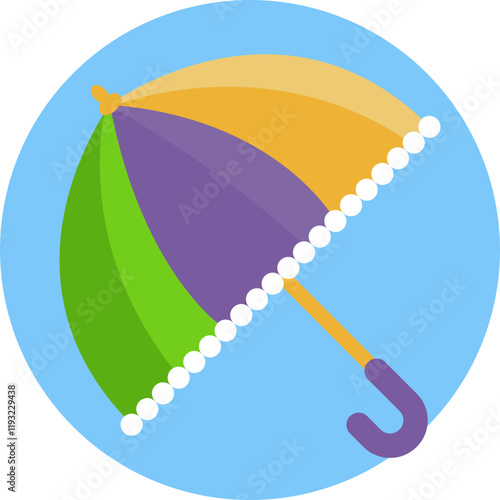 The umbrella icon symbolizes the festive spirit of Mardi Gras, offering a vibrant touch of color while representing protection from rain during parades and celebrations.