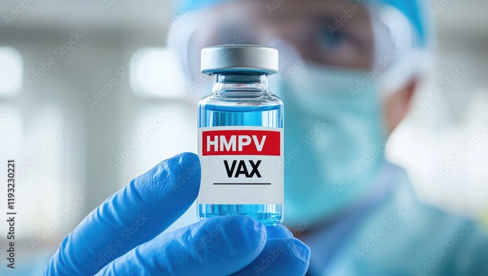 A healthcare professional in China holds a vial labeled HMPV VAX, indicating the development of a vaccine targeting metapneumovirus to combat viral outbreaks by 2025 A healthcare professional in China holds a vial labeled HMPV VAX, indicating the development of a vaccine targeting metapneumovirus to combat viral outbreaks by 2025