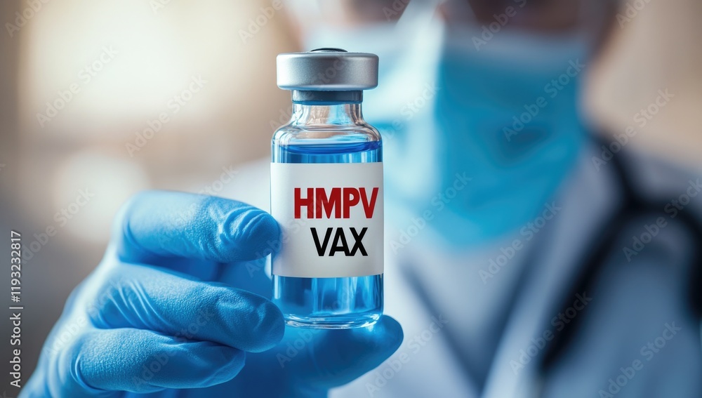 A healthcare professional in China holds a vial labeled HMPV VAX, indicating the development of a vaccine targeting metapneumovirus to combat viral outbreaks by 2025 A healthcare professional in China holds a vial labeled HMPV VAX, indicating the development of a vaccine targeting metapneumovirus to combat viral outbreaks by 2025