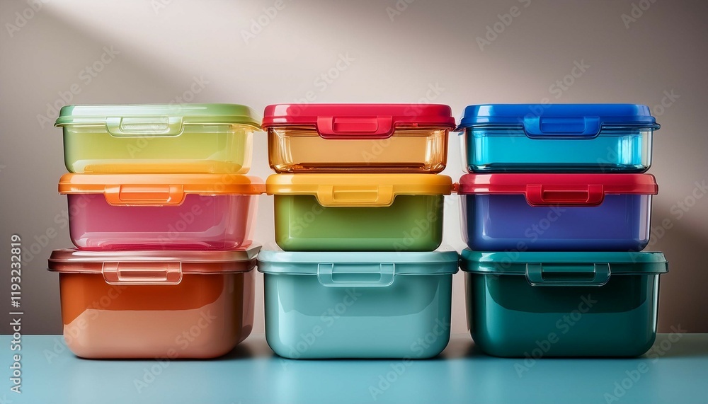 a range of colorful plastic food containers with lids intended to keep kitchens tidy and organized a range of colorful plastic food containers with lids intended to keep kitchens tidy and organized