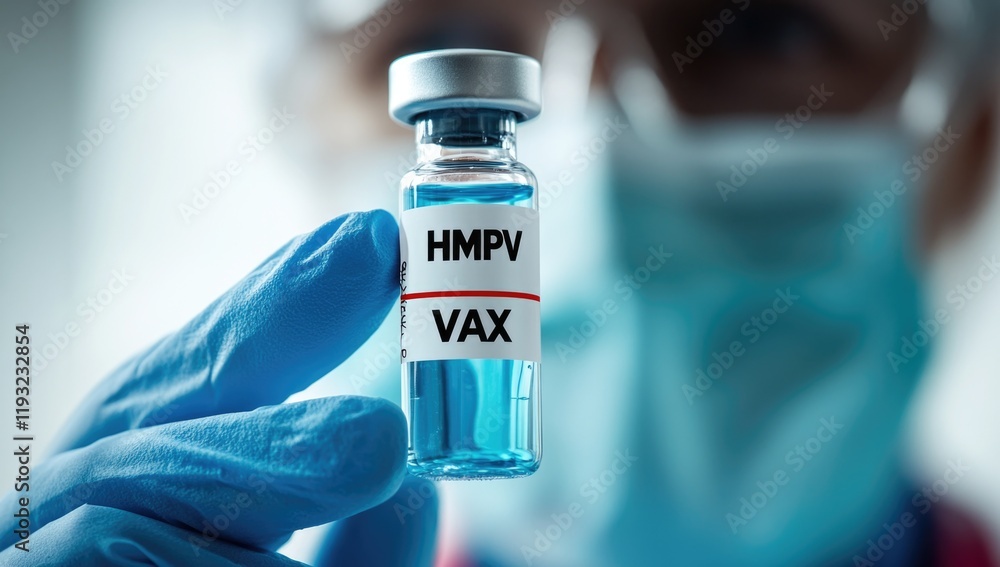 A healthcare professional in China holds a vial labeled HMPV VAX, indicating the development of a vaccine targeting metapneumovirus to combat viral outbreaks by 2025 A healthcare professional in China holds a vial labeled HMPV VAX, indicating the development of a vaccine targeting metapneumovirus to combat viral outbreaks by 2025