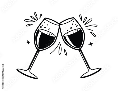 two wine glasses clinking together with splashes and bubbles, symbolizing celebration and joy, perfect for festive occasions and party themes