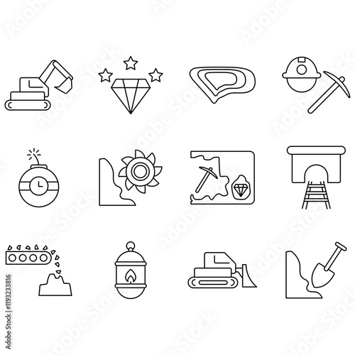 Mining icons set. Set of editable stroke icons.Set of Mining