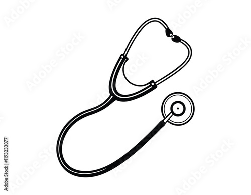 black and white illustration of a stethoscope, a medical instrument used by doctors and nurses to listen to heartbeats and breathing. perfect for healthcare, medical, and hospital-related designs