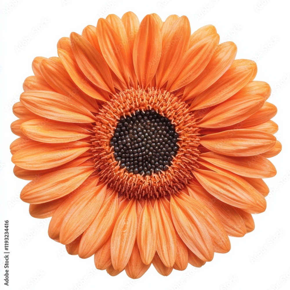 Vibrant orange gerbera daisy nature close-up floral photography bright environment macro view beauty of flowers, isolated on white background