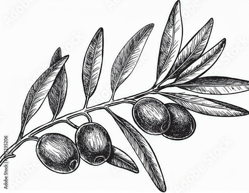 olive branch ink sketch engraving style  illustration